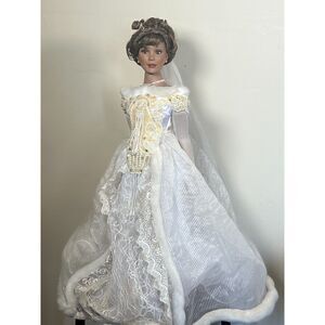 Beautiful Collectible Bride Porcelain Doll On Stand - 22 inches